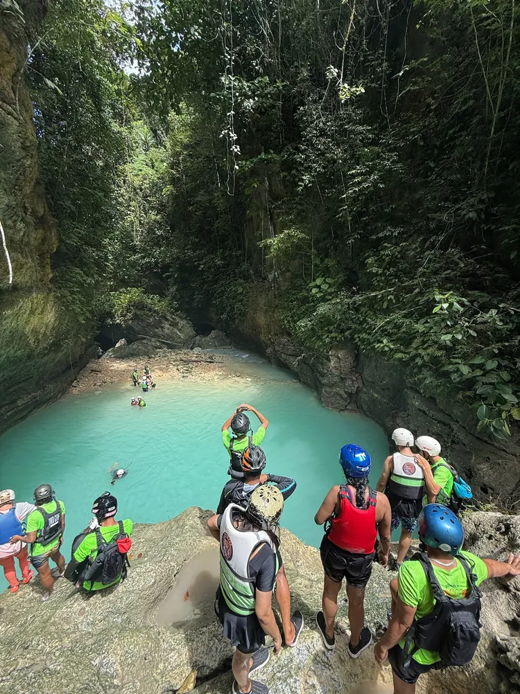 Canyoneering through a river gorge in the Philippines